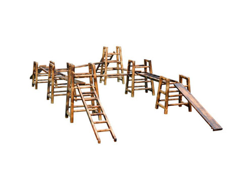 新款幼儿园户外安吉游戏炭烧木制攀爬碳化梯子16件系列