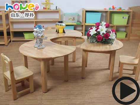 山东厚朴幼儿园实木月牙桌实拍